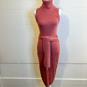 Toccin Elegant Sleeveless Pink Knit Dress Belted Minimalist BodyCon Girlhood
